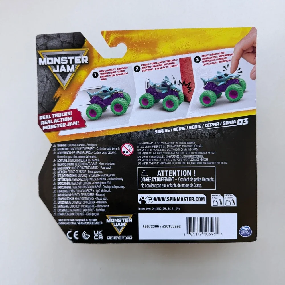 Monster Jam Smash & Bash Nitro Neon Megalodon Series 03 Purple Green Shark Truck